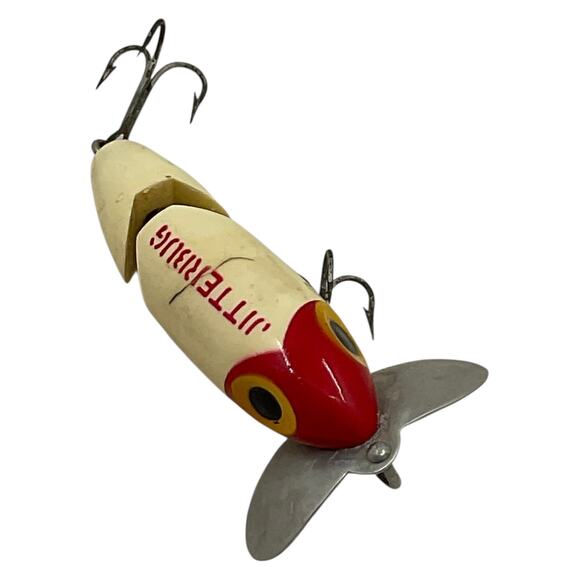 Vintage Fred Arbogast Jointed Jitterbug Topwater Fishing Lure Red White - Picture 5 of 6